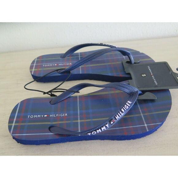 Tommy Hilfiger Women's Size 5 Dark Blue Plaid Thong Rubber Flip Flop Sandals - Picture 6 of 9